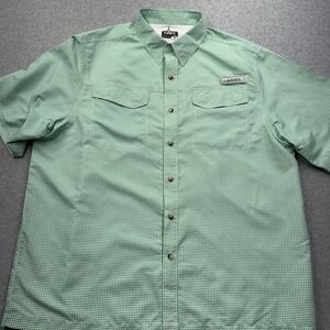 Habit XL Green White Hiking Fishing Short Sleeve Shirt Polyester 40+Solar Factor